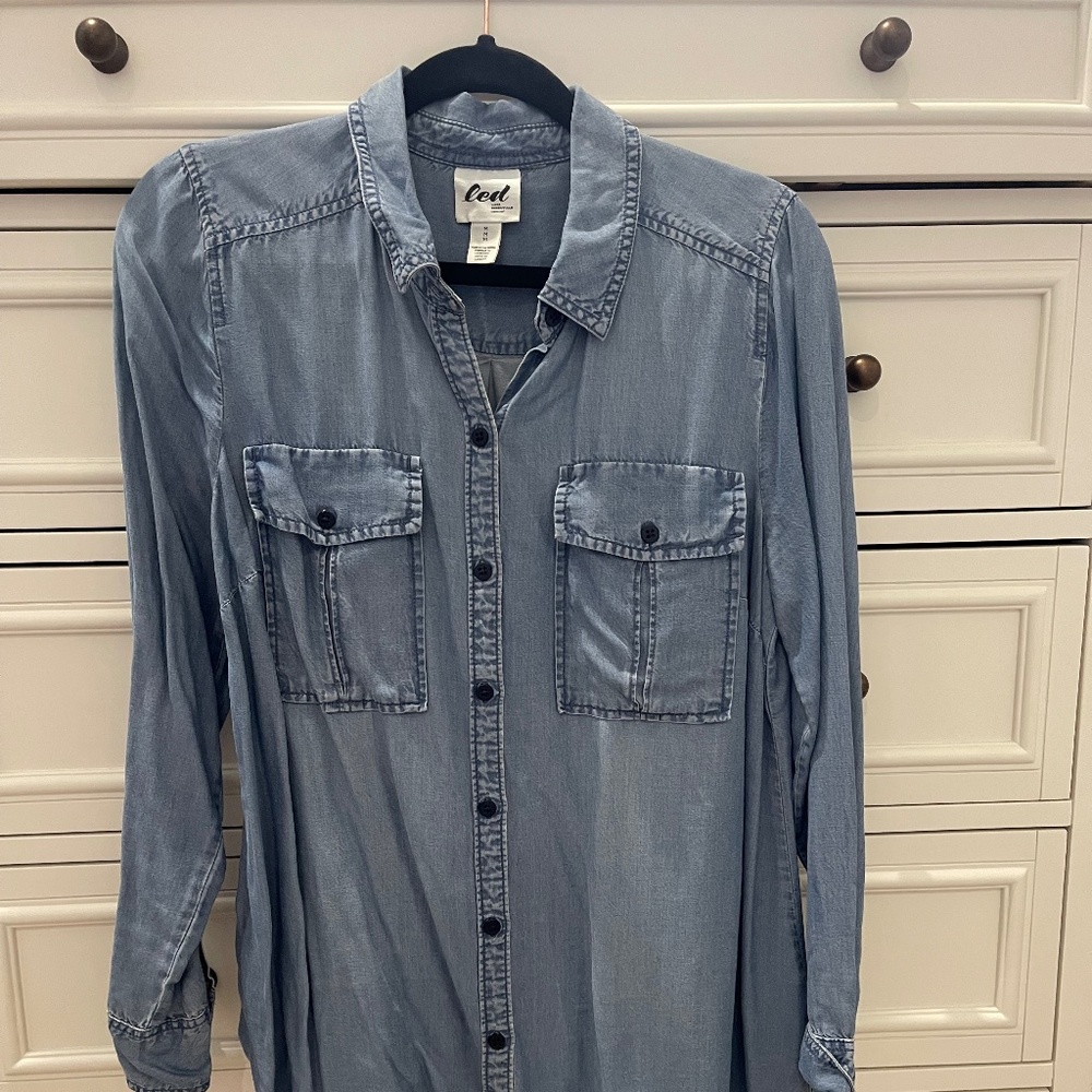 Led soft denim long button up shirt